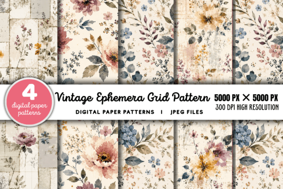 Download Vintage Grid Lined Ephemera Pattern 3 - Pattern Collection