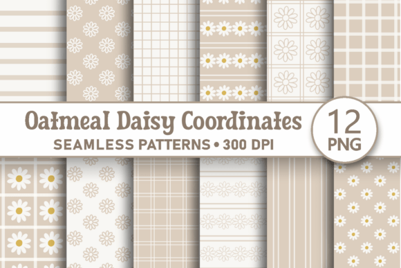 Download Beige Grid Daisy Seamless Pattern Bundle - Pattern Collection