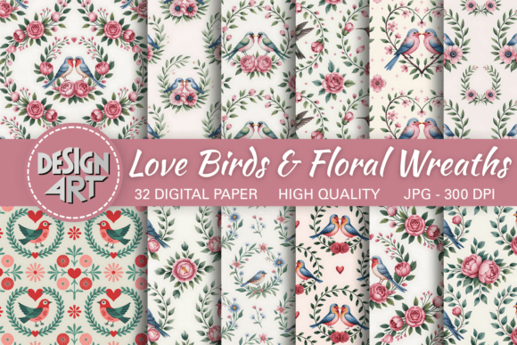 Download Love Birds &amp; Floral Wreaths Pattern - Pattern Collection