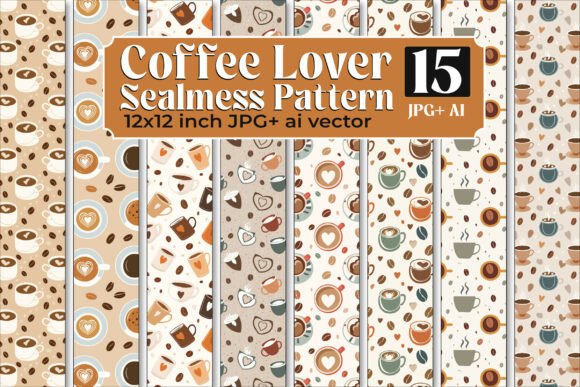Download Coffee Lover Seamless Pattern Bundle –15 - Pattern Collection